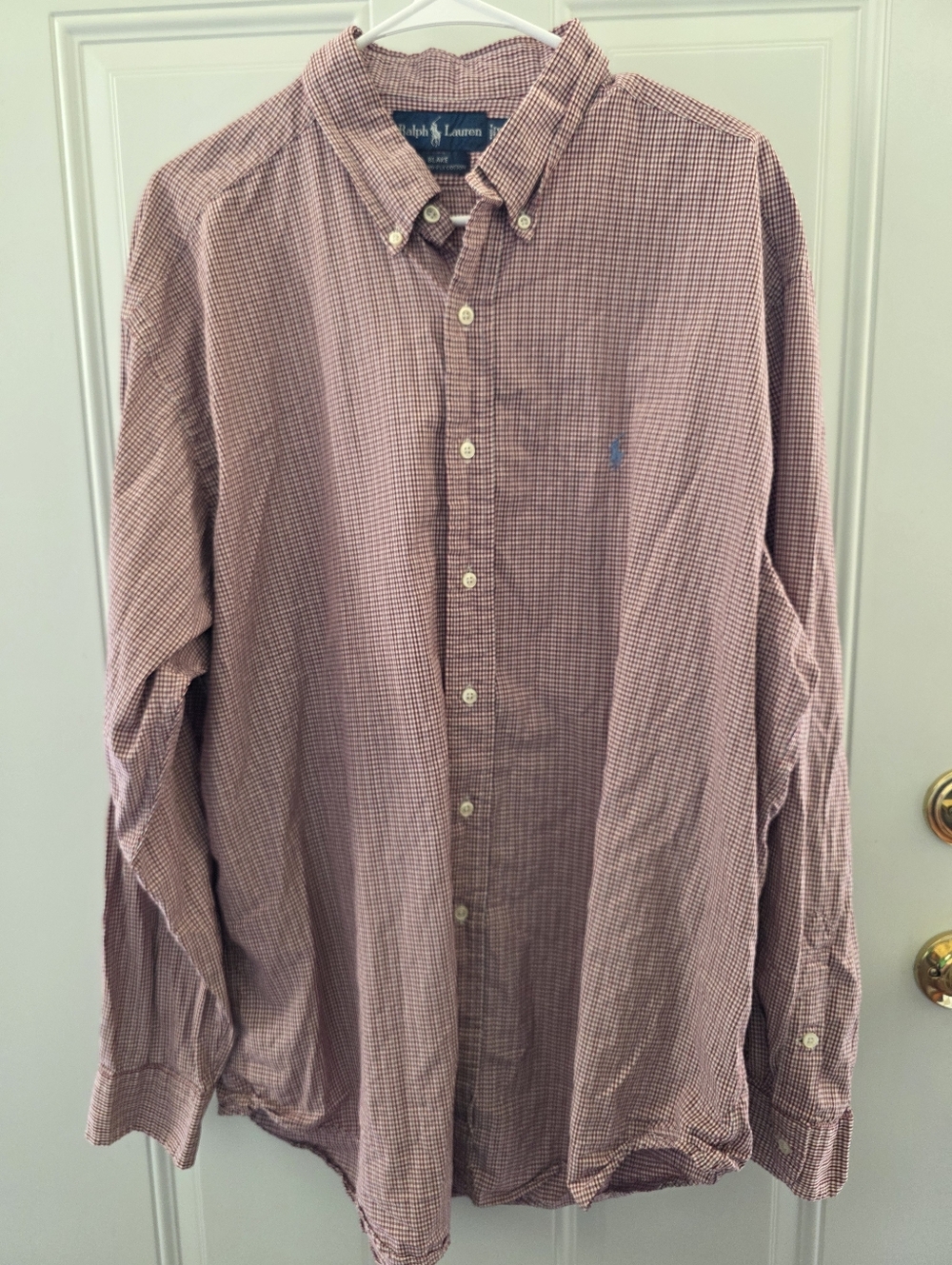 Men's Ralph Lauren Micro Red & White Check Button-Down Shirt Size XL